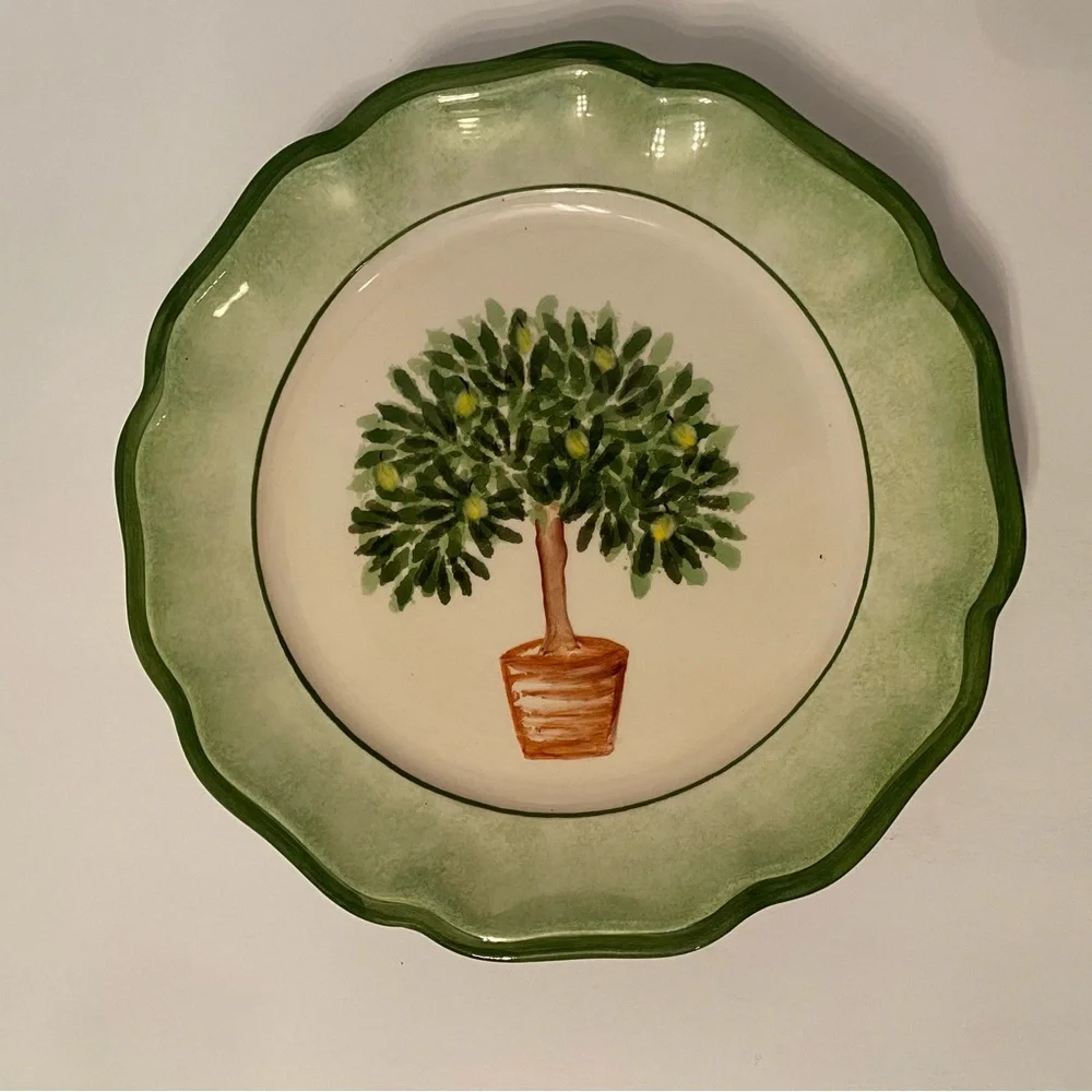 SAN MARCO ITALY LUNCHEON PLATES SET OF 4 FRUIT TREES WHITE GREEN LEMON APPLE